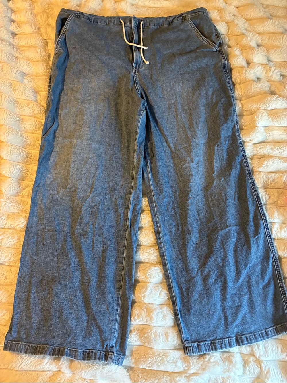 Cosmic Blue Love Drawstring Denim Pants — Medium Blue